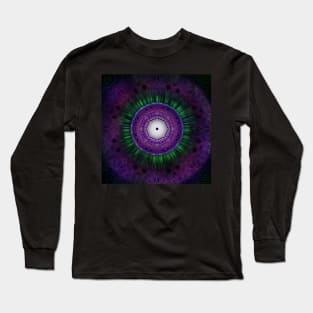 Cosmic Circle - Purple Green Futuristic Digital Mandala Design Long Sleeve T-Shirt